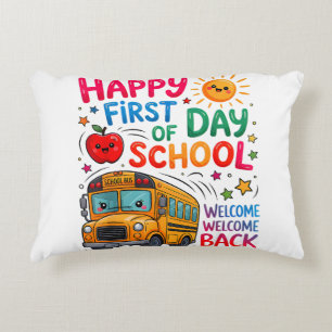 Welcome Back To School Happy First Day Teacher Bus Accent Pillow
