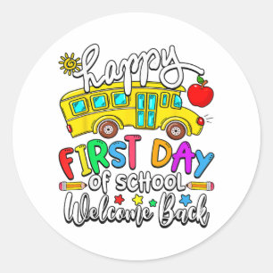 Welcome Back To School Happy First Day Teacher Bus Classic Round Sticker