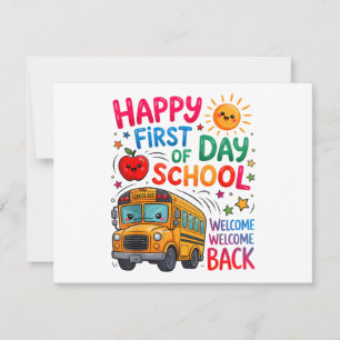 Welcome Back To School Happy First Day Teacher Bus Holiday Card