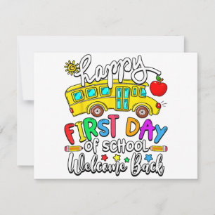 Welcome Back To School Happy First Day Teacher Bus Invitation