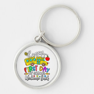 Welcome Back To School Happy First Day Teacher Bus Keychain