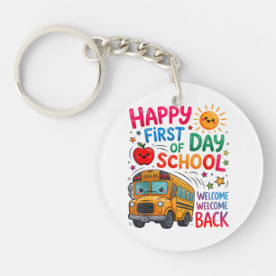 Welcome Back To School Happy First Day Teacher Bus Keychain