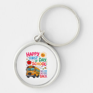Welcome Back To School Happy First Day Teacher Bus Keychain