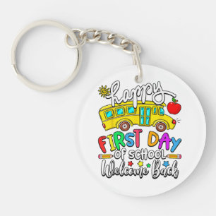 Welcome Back To School Happy First Day Teacher Bus Keychain