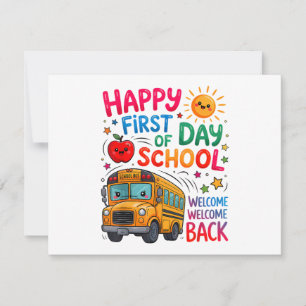 Welcome Back To School Happy First Day Teacher Bus Thank You Card
