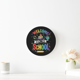 Welcome Back to School Kids Teacher First Day Round Clock