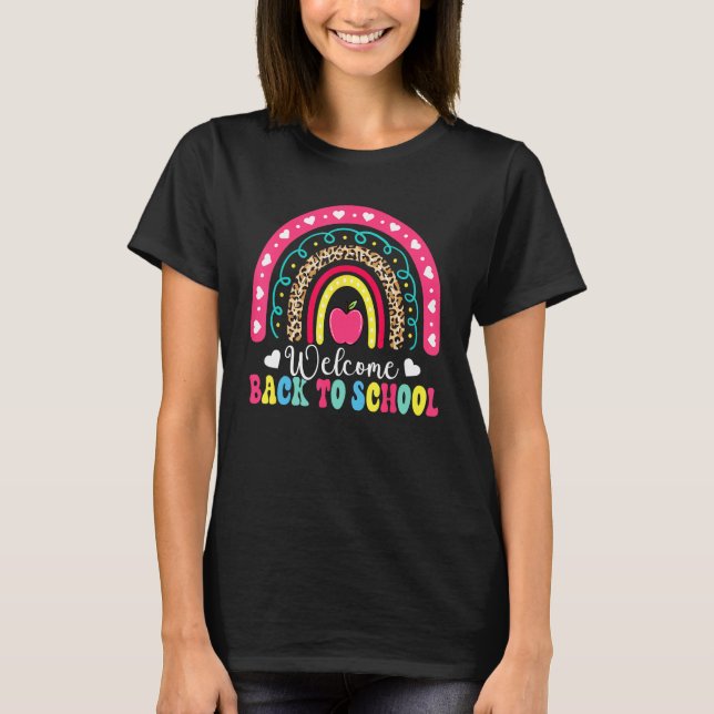 Welcome Back To School Leopard Rainbow Teacher Stu T-Shirt (Front)
