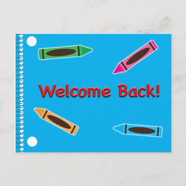 Welcome Back to School Notebook Crayons Postcard (Front)