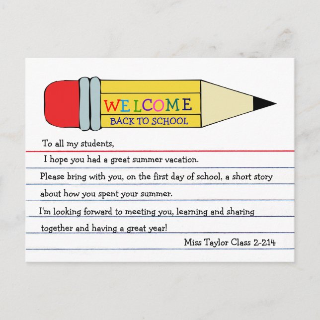 Welcome Back to School Pencil Postcard (Front)