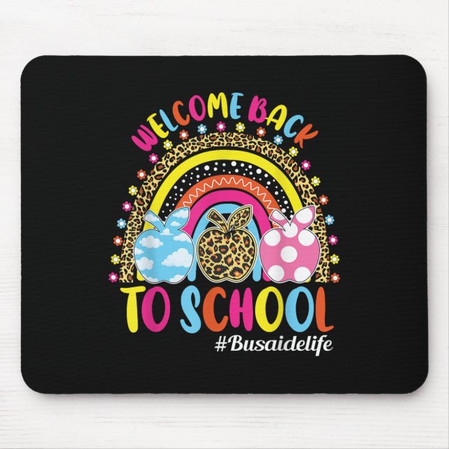 Welcome Back To School Rainbow Apple Bus Aide Life Mouse Pad (Front)