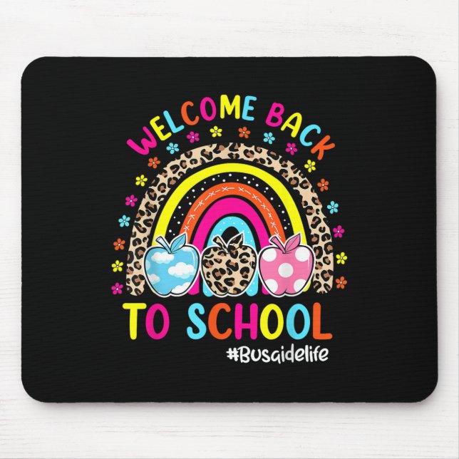 Welcome Back To School Rainbow Apple Bus Aide Life Mouse Pad (Front)