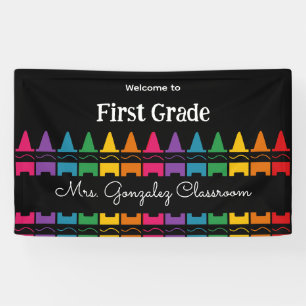 Welcome Back to School Rainbow Crayon  Banner