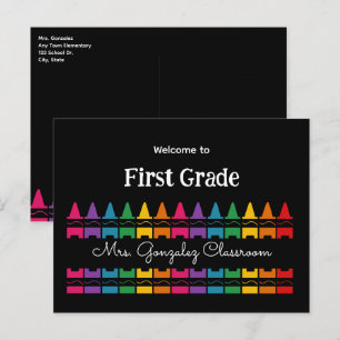 Welcome Back to School Rainbow Crayon  Holiday Postcard