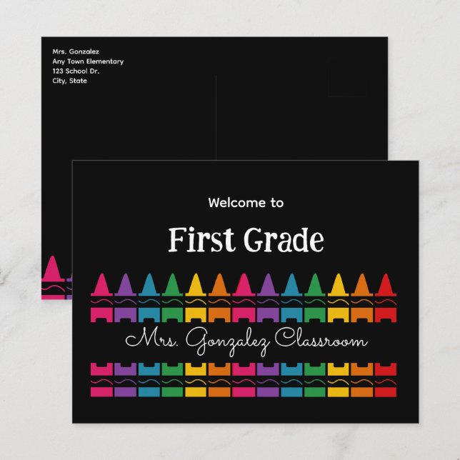 Welcome Back to School Rainbow Crayon  Holiday Postcard (Front/Back)