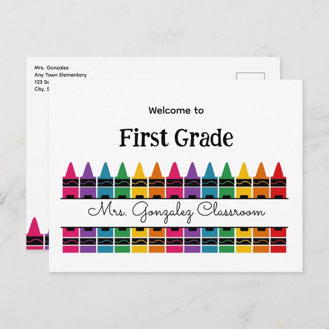 Welcome Back to School Rainbow Crayon  Holiday Postcard (Front/Back)