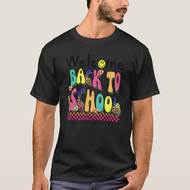 Welcome Back To School Rainbow Teacher Leopard T-Shirt (Front)
