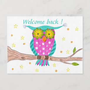 Welcome back-to-school teacher owl postcard