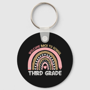 Welcome Back To School Third Grade Teacher Rainbow Keychain