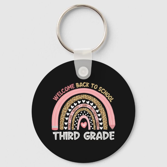Welcome Back To School Third Grade Teacher Rainbow Keychain (Front)