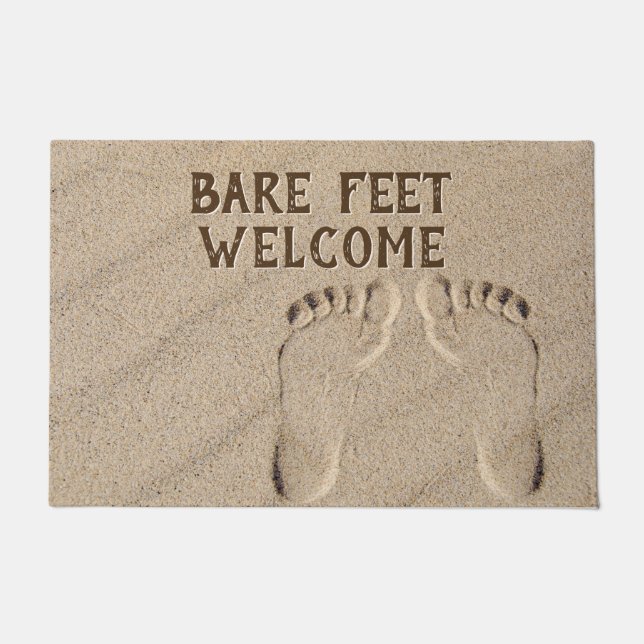 Welcome Bare Feet Footprints In Sand  Doormat (Front)