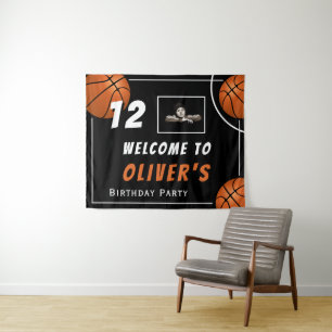 Welcome Basketball Sports Photo Birthday Party Tapestry