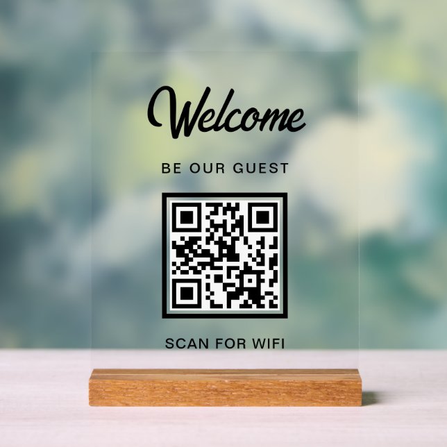 Welcome Be Our Guest Scan For QR Code Wifi Acrylic Sign (Neutral)