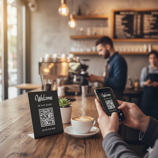 Welcome Be Our Guest Scan For QR Code Wifi Pedestal Sign (Creator Uploaded)