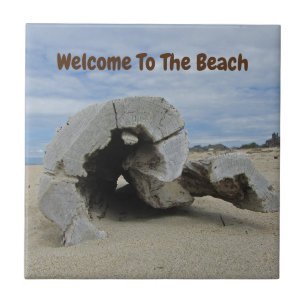 Welcome Beach House Driftwood Photo Pacific Ocean Tile
