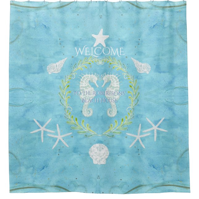 Welcome Beach House Seahorse Starfish Watercolor (Front)