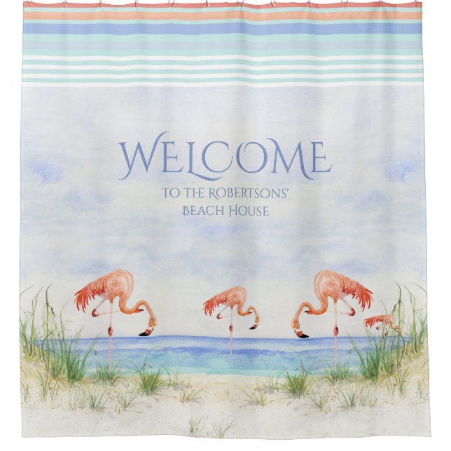Welcome Beach House Sign Flamingoes Ocean Sand Art (Front)
