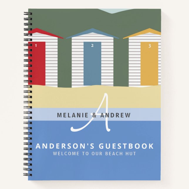 wELCOME BEACH HUT Guestbook Monogram Fun Notebook (Front)