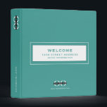 Welcome Beach Vacation Guest Information Logo Binder<br><div class="desc">Modern guest information binder features a minimal design in a bright turquoise colour palette. "Welcome" and custom address and guest information subject presented in simple font in a white window with a coordinating frame. Designed with a horizontal logo banner image (2560 x 1440 px), you can customize by changing the...</div>