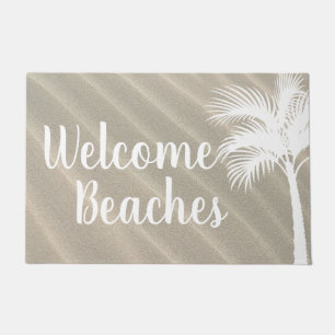 Welcome Beaches White Palm Tree & Sand Dunes Doormat