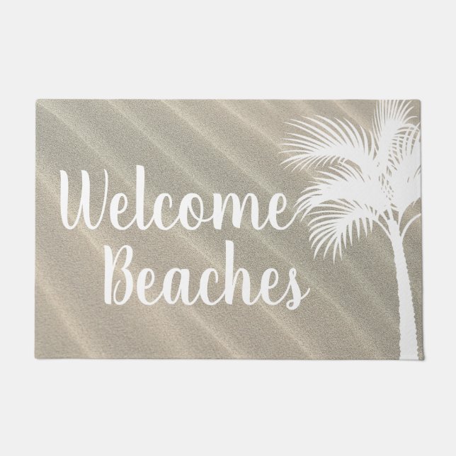 Welcome Beaches White Palm Tree & Sand Dunes Doormat (Front)