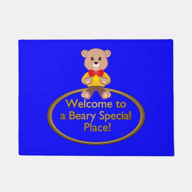 Welcome Bear Blue Doormat (Front)