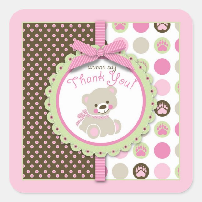 Welcome Bear Girl TY Square Sticker (Front)