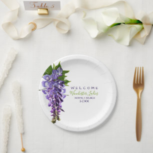 Welcome Beautiful Wisteria Flowers Custom Name Paper Plate