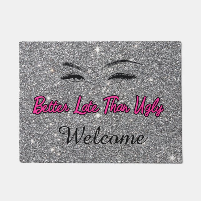 Welcome Beauty Salon Silver Pink Door Mat (Front)