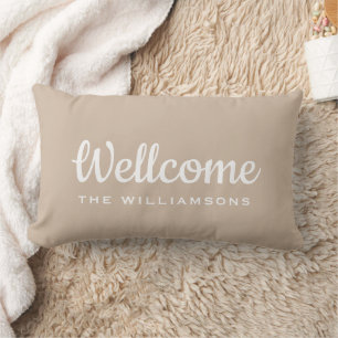 Welcome Beige Personalized Family Throw Pillow