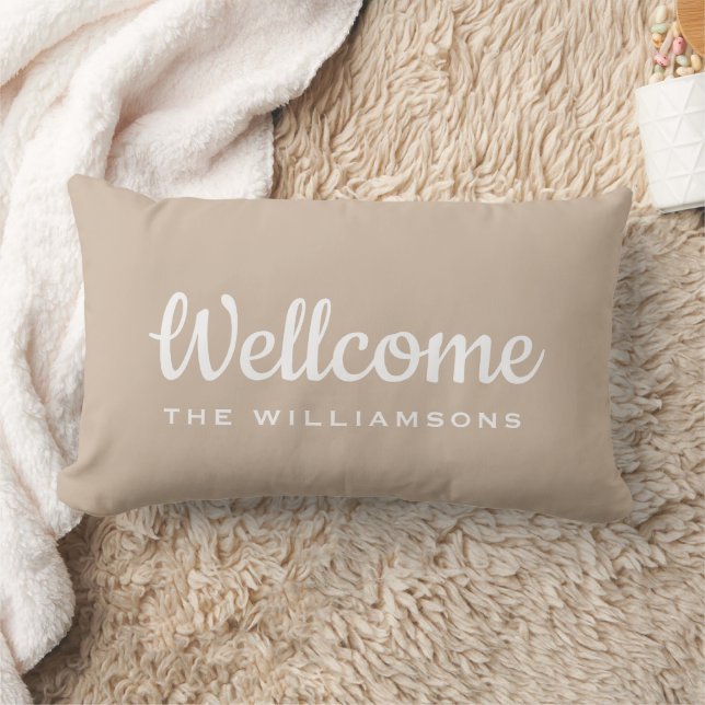 Welcome Beige Personalized Family Throw Pillow (Blanket)