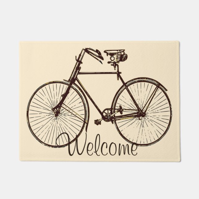 welcome Bike bicycle door mat oatmeal cream brown (Front)
