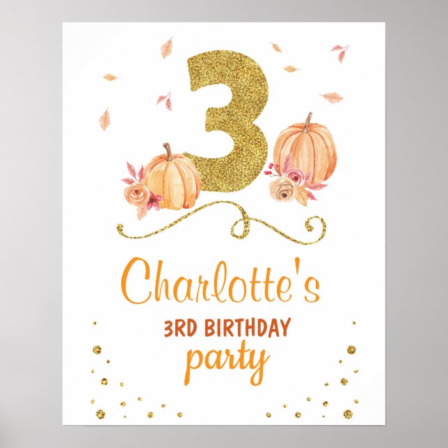Welcome Birthday 3rd Party Poster Pumpkin Three (Front)