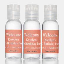 Welcome Birthday Party Peach Hand Sanitizer