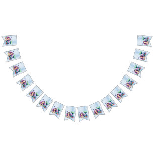 Welcome Birthday Party Watercolor Mermaid Sea Life Bunting Flags