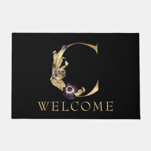 WELCOME Black and Gold Fall Monogram C Doormat