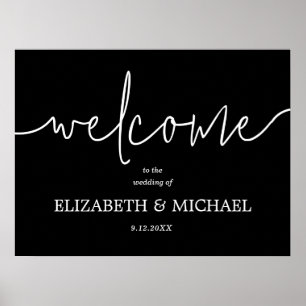 Welcome Black and White Calligraphy Wedding  Poster