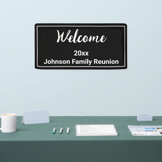Welcome Black and White Name Family Reunion Banner (Tradeshow)