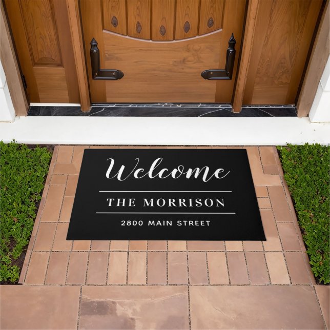 Welcome Black and White Personalized  Doormat (Outdoor)