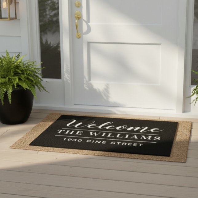 Welcome Black and White Personalized Family Name  Doormat (Creator Uploaded)