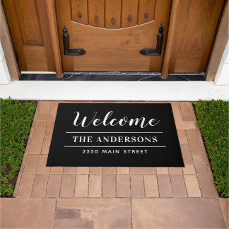 Welcome Black and White Personalized Family Name Doormat